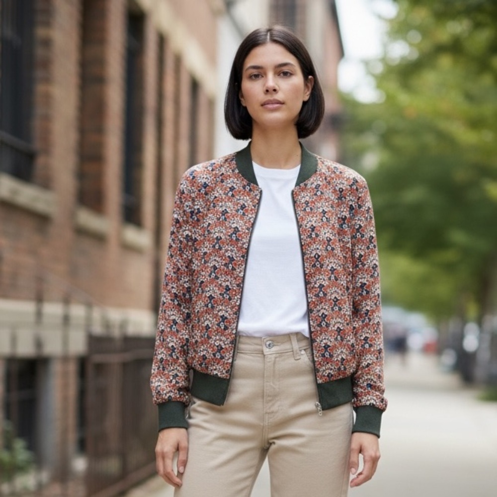 Oriana Berthie Bomber Jacket NWT Size 6 Womens Marron Med Autumn Colors Flowers